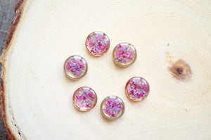 Real Dried Flowers in Resin Necklace, Small Rose Gold Circle in Pinks and Purple