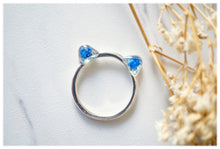 Real Pressed Flowers and Resin Cat Ring in Silver and Cobalt Blue