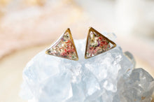 Real Dried Flowers and Resin Triangle Stud Earrings in Baby Blue Pink Purple White