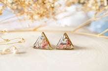 Real Dried Flowers and Resin Triangle Stud Earrings in Baby Blue Pink Purple White
