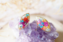 Real Dried Flowers and Resin Eye Stud Earrings in Jewel Mix