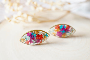 Real Dried Flowers and Resin Eye Stud Earrings in Jewel Mix