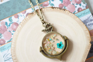 Real Dried Flowers in Resin Anchor Necklace in Teal and Pastel Mix