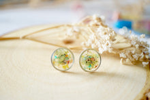Real Dried Flowers and Resin Stud Earrings, Silver Circle in Pastel Mix