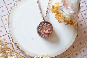 Real Dried Flowers in Resin Necklace, Thick Copper Circle in  Rose Gold Mix