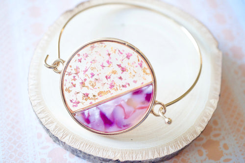 Real Dried Flowers and Resin Bracelet in Pink and Gold