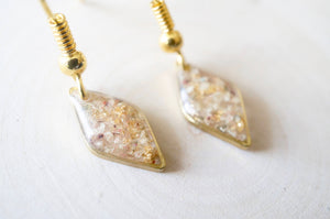 Real Dried Flowers and Resin Earrings in Gold with Whites Champagne Mix with Real Gold Foil