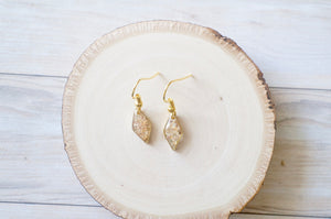 Real Dried Flowers and Resin Earrings in Gold with Whites Champagne Mix with Real Gold Foil