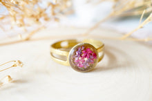 Real Pressed Flower and Resin Ring, Small Gold Circle in Purple and Pink