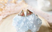 Real Dried Flowers and Resin Triangle Stud Earrings in Baby Blue Pink Purple White