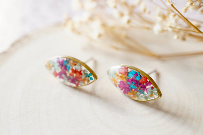 Real Dried Flowers and Resin Eye Stud Earrings in Jewel Mix