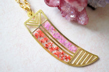 Real Dried Flowers in Resin, Brass Tribal Horn Necklace in Teal Pink Yellow