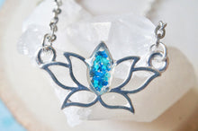 Real Pressed Flowers and Resin Necklace Silver Lotus Flower in Teal and Blue
