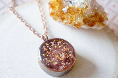 Real Dried Flowers in Resin Necklace, Thick Copper Circle in  Rose Gold Mix