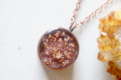 Real Dried Flowers in Resin Necklace, Thick Copper Circle in  Rose Gold Mix