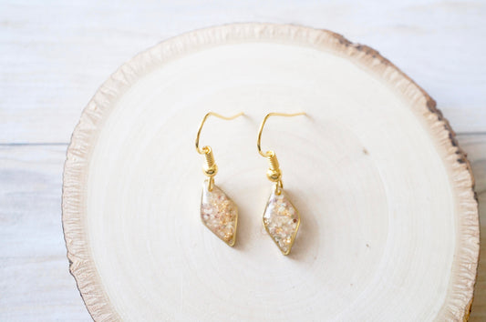 Real Dried Flowers and Resin Earrings in Gold with Whites Champagne Mix with Real Gold Foil