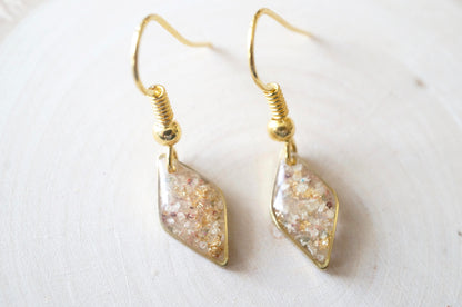 Real Dried Flowers and Resin Earrings in Gold with Whites Champagne Mix with Real Gold Foil