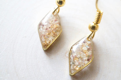 Real Dried Flowers and Resin Earrings in Gold with Whites Champagne Mix with Real Gold Foil