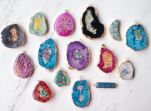 CUSTOM geode - Real Pressed Flowers in Resin Necklaces  - Geode Druzy in your color choice