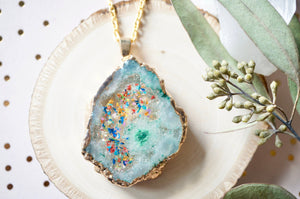 CUSTOM geode - Real Pressed Flowers in Resin Necklaces  - Geode Druzy in your color choice