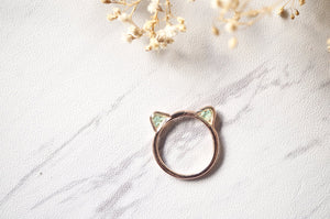 Real Pressed Flowers and Resin Cat Ring in Rose Gold and Mint