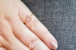 Real Pressed Flower and Resin Ring, Gold Band in Mint and Pink