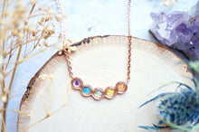 Real Pressed Flowers in Resin, Rose Gold Necklace in Purple Teal Mint Yellow Orange, Rainbow