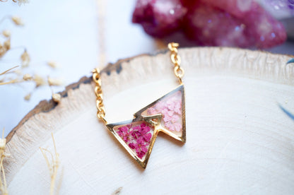 Real Pressed Flowers in Resin, Gold Triangles in Magenta and Light Pink