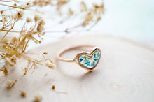 Real Pressed Flower and Resin Ring, Rose Gold Heart in Teal Mint