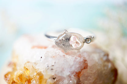 Real Pressed Flower and Resin Ring, Silver Pig in Light Pink