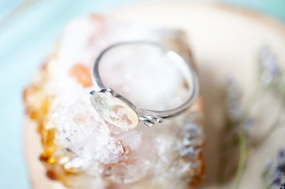 Real Pressed Flower and Resin Ring, Silver Pig in Light Pink