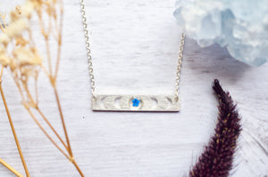 Real Pressed Flowers in Resin, Silver Moon Necklace in Blue, Celestial Jewelry, Celestial Necklace, Moon Phase