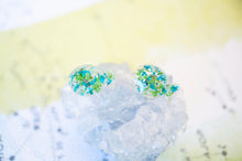 Real Pressed Flowers and Resin Fish Stud Earrings in Green Teal Mint