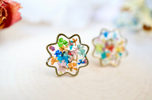 Real Pressed Flowers and Resin Flower Stud Earrings in Party Mix