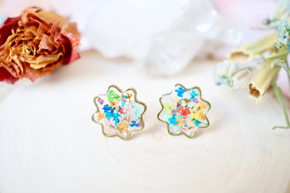 Real Pressed Flowers and Resin Flower Stud Earrings in Party Mix