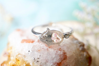 Real Pressed Flower and Resin Ring, Silver Pig in Light Pink