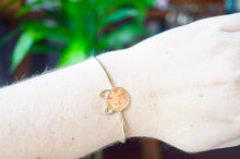 Real Pressed Flowers and Resin Bracelet, Gold Cat in Red Orange Yellow