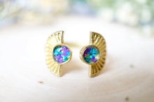 Real Pressed Flower and Resin Ring, Gold Sun in Teal and Purple