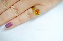 Real Pressed Flower and Resin Ring, Gold Teardrop in Red and Yellow