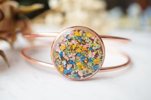 Real Pressed Flowers and Resin Bracelet in Rose Gold with Mint Blue Yellow Pink