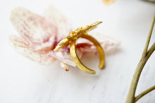 Real Pressed Flower and Resin Ring, Gold Sun in Mint and Light Pink