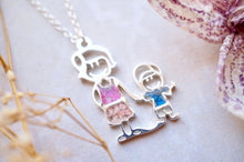 Real Pressed Flowers in Resin, Silver Mothers Day Necklace in Pink and Blue - Mom and Child