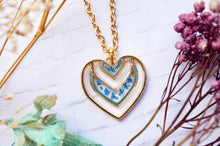 Real Pressed Flowers in Resin, Gold Heart Necklace in Blue