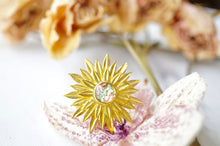 Real Pressed Flower and Resin Ring, Gold Sun in Mint and Light Pink