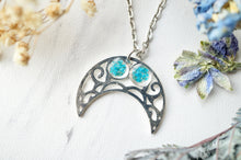 Real Pressed Flowers in Resin, Silver Tribal Necklace in Teal