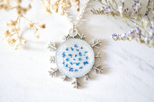 Real Pressed Flowers in Resin, Silver Snowflake Necklace