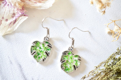 Real Pressed Flowers and Resin, Palm Leaf Earrings