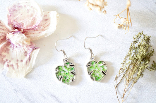 Real Pressed Flowers and Resin, Palm Leaf Earrings