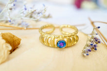 Real Pressed Flower and Resin Ring, Gold Band in Blue and Purple