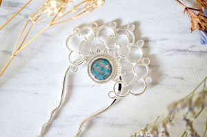 Real Pressed Flowers in Resin, Silver Hair Pin